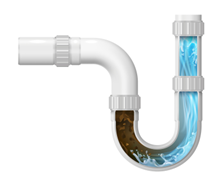 Diagram of a clogged drain. The diagram pictures a 